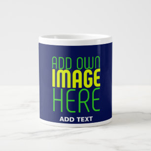 MODERN EDITABLE CUTE NAVY BLUE IMAGE TEXT TEMPLATE LARGE COFFEE MUG