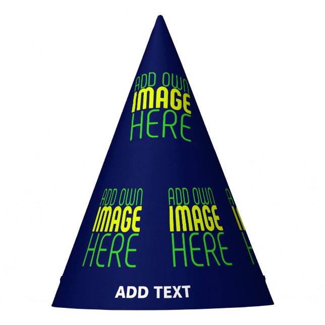 MODERN EDITABLE CUTE NAVY BLUE IMAGE TEXT TEMPLATE PARTY HAT (Front)