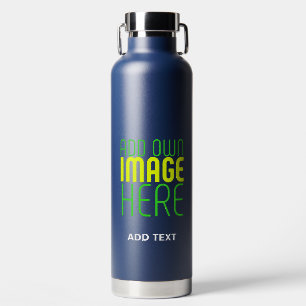 MODERN EDITABLE CUTE NAVY BLUE IMAGE TEXT TEMPLATE WATER BOTTLE