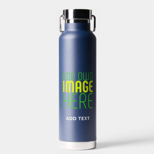 MODERN EDITABLE CUTE NAVY BLUE IMAGE TEXT TEMPLATE WATER BOTTLE