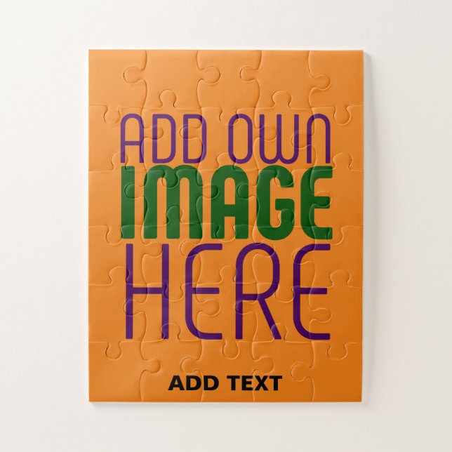 MODERN EDITABLE DARK ORANGE IMAGE TEXT TEMPLATE JIGSAW PUZZLE (Vertical)