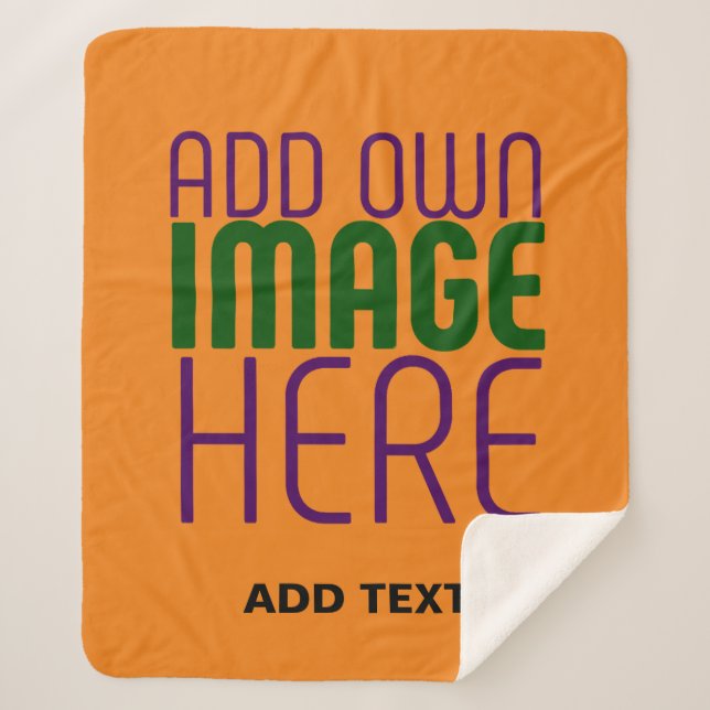 MODERN EDITABLE DARK ORANGE IMAGE TEXT TEMPLATE SHERPA BLANKET (Front)