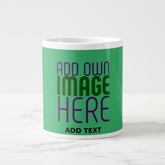 MODERN EDITABLE EMERALD GREEN IMAGE TEXT TEMPLATE LARGE COFFEE MUG (Front)