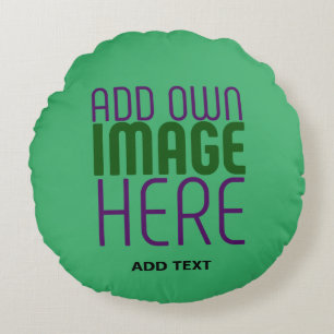 MODERN EDITABLE EMERALD GREEN IMAGE TEXT TEMPLATE ROUND CUSHION