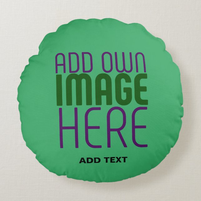 MODERN EDITABLE EMERALD GREEN IMAGE TEXT TEMPLATE ROUND CUSHION (Front)