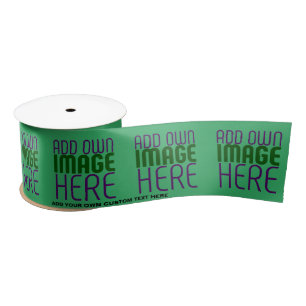MODERN EDITABLE EMERALD GREEN IMAGE TEXT TEMPLATE SATIN RIBBON