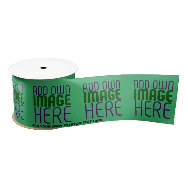 MODERN EDITABLE EMERALD GREEN IMAGE TEXT TEMPLATE SATIN RIBBON (Spool)
