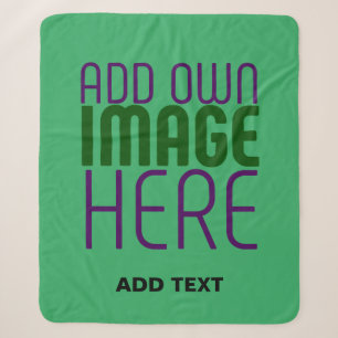 MODERN EDITABLE EMERALD GREEN IMAGE TEXT TEMPLATE SHERPA BLANKET