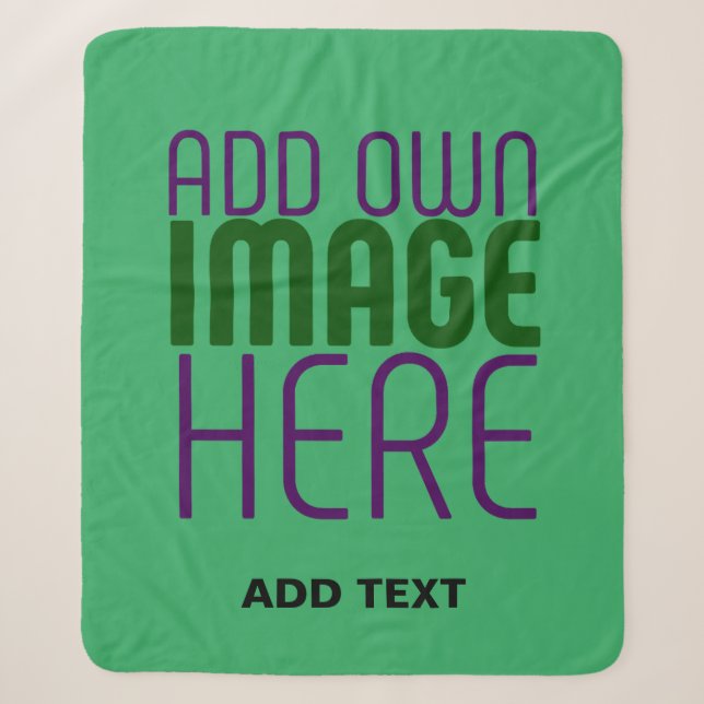MODERN EDITABLE EMERALD GREEN IMAGE TEXT TEMPLATE SHERPA BLANKET (Front)