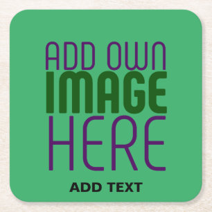 MODERN EDITABLE EMERALD GREEN IMAGE TEXT TEMPLATE SQUARE PAPER COASTER