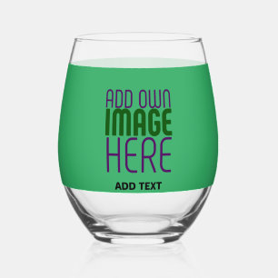 MODERN EDITABLE EMERALD GREEN IMAGE TEXT TEMPLATE STEMLESS WINE GLASS