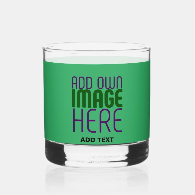 MODERN EDITABLE EMERALD GREEN IMAGE TEXT TEMPLATE WHISKEY GLASS (Front)