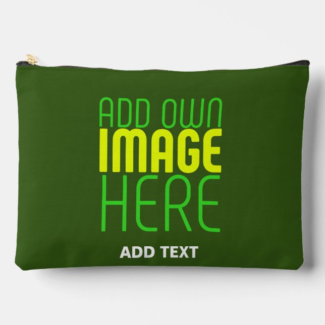 MODERN EDITABLE FOREST GREEN IMAGE TEXT TEMPLATE ACCESSORY POUCH (Front)