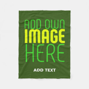 MODERN EDITABLE FOREST GREEN IMAGE TEXT TEMPLATE FLEECE BLANKET