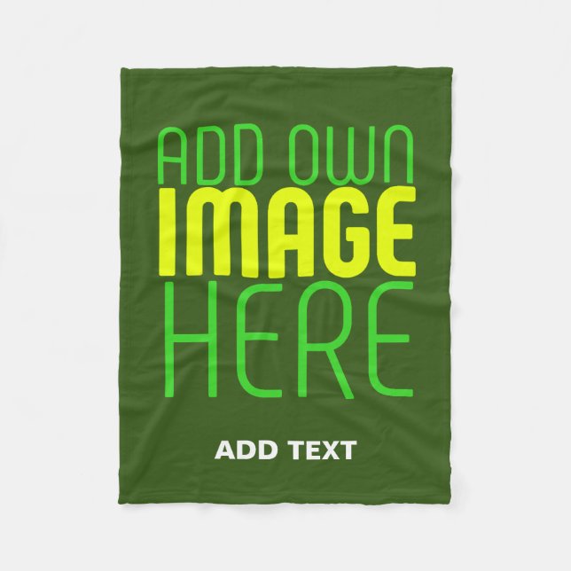 MODERN EDITABLE FOREST GREEN IMAGE TEXT TEMPLATE FLEECE BLANKET (Front)