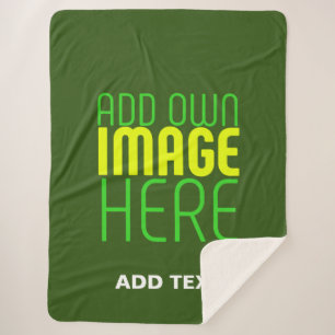 MODERN EDITABLE FOREST GREEN IMAGE TEXT TEMPLATE SHERPA BLANKET