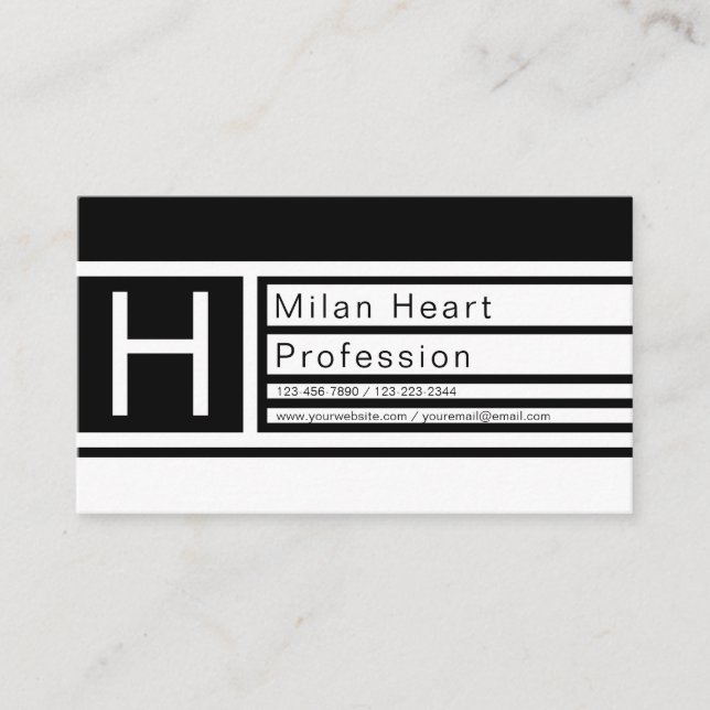 Modern Editable Geometric Black & White Business Card (Front)