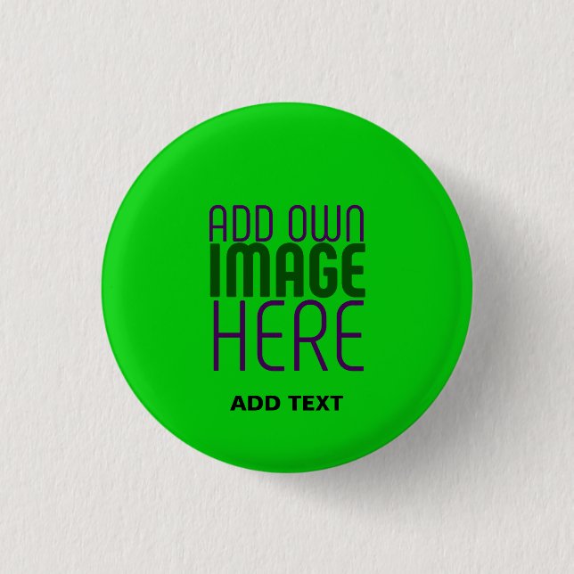 MODERN EDITABLE LIME GREEN IMAGE TEXT TEMPLATE 3 CM ROUND BADGE (Front)