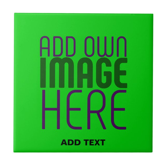  MODERN EDITABLE LIME GREEN IMAGE TEXT TEMPLATE CERAMIC TILE (Front)
