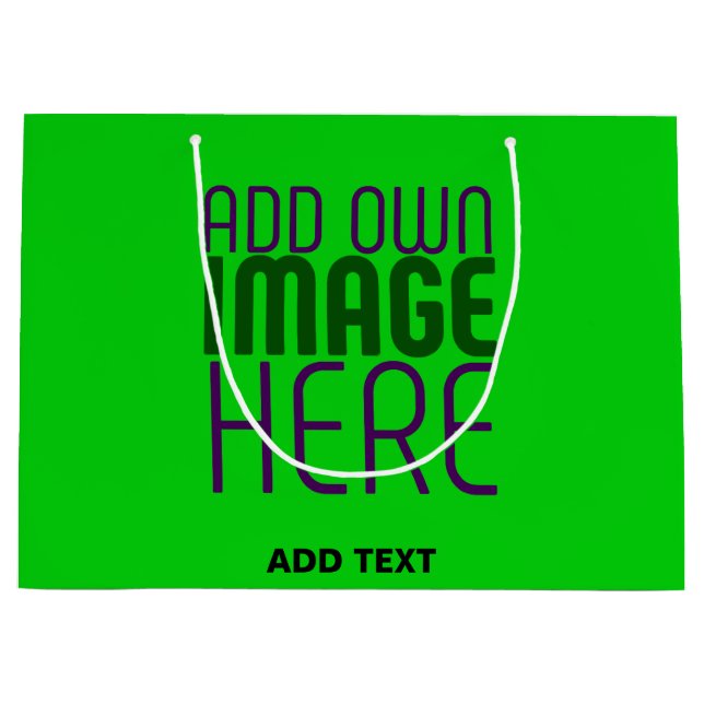 MODERN EDITABLE LIME GREEN IMAGE TEXT TEMPLATE LARGE GIFT BAG (Front)