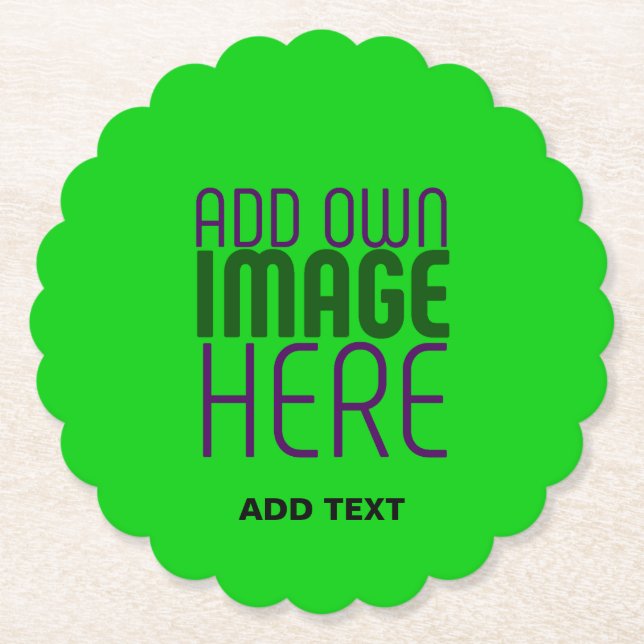 MODERN EDITABLE LIME GREEN IMAGE TEXT TEMPLATE PAPER COASTER (Front)