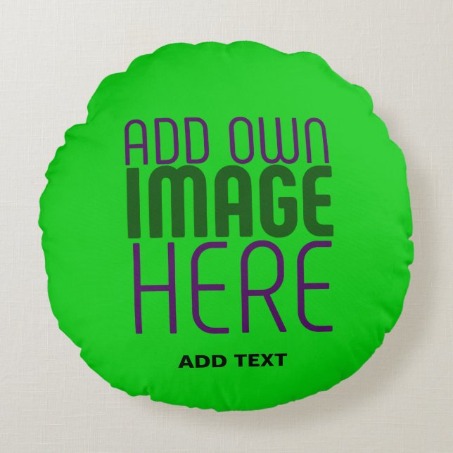 MODERN EDITABLE LIME GREEN IMAGE TEXT TEMPLATE ROUND CUSHION (Front)