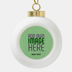 MODERN EDITABLE MINT GREEN IMAGE TEXT TEMPLATE CERAMIC BALL CHRISTMAS ORNAMENT
