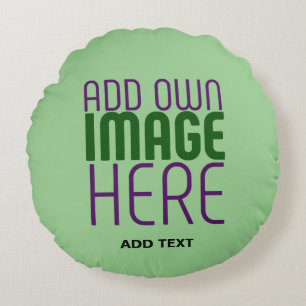 MODERN EDITABLE MINT GREEN IMAGE TEXT TEMPLATE ROUND CUSHION
