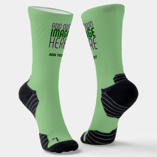 MODERN EDITABLE MINT GREEN IMAGE TEXT TEMPLATE SOCKS (Angled)