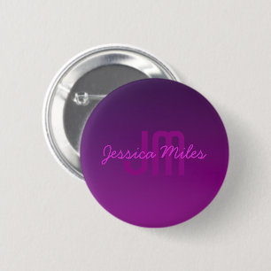 Modern Editable Monogrammed Text & Purple Ombre  6 Cm Round Badge