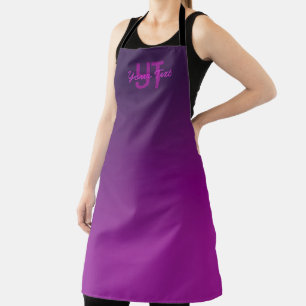 Modern Editable Monogrammed Text & Purple Ombre  Apron