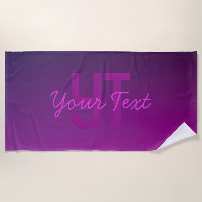 Modern Editable Monogrammed Text & Purple Ombre  Beach Towel (Front)