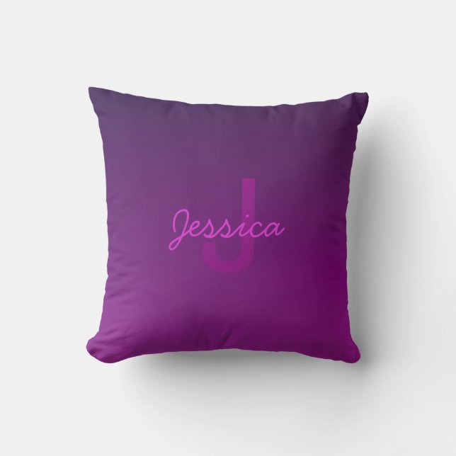 Modern Editable Monogrammed Text & Purple Ombre  Cushion (Front)