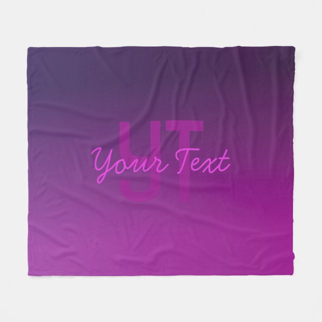 Modern Editable Monogrammed Text & Purple Ombre  Fleece Blanket (Front (Horizontal))
