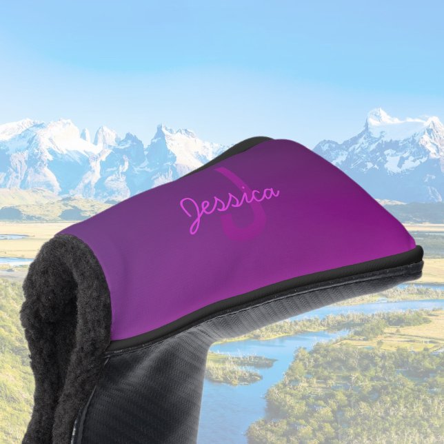 Modern Editable Monogrammed Text & Purple Ombre  Golf Head Cover (Creator Uploaded)