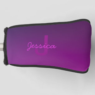Modern Editable Monogrammed Text & Purple Ombre Golf Head Cover