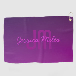Modern Editable Monogrammed Text & Purple Ombre Golf Towel