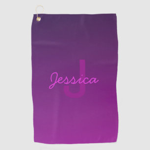 Modern Editable Monogrammed Text & Purple Ombre Golf Towel