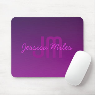 Modern Editable Monogrammed Text & Purple Ombre  Mouse Pad