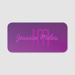 Modern Editable Monogrammed Text & Purple Ombre  Name Tag
