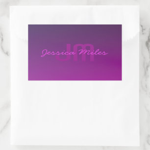 Modern Editable Monogrammed Text & Purple Ombre  Rectangular Sticker