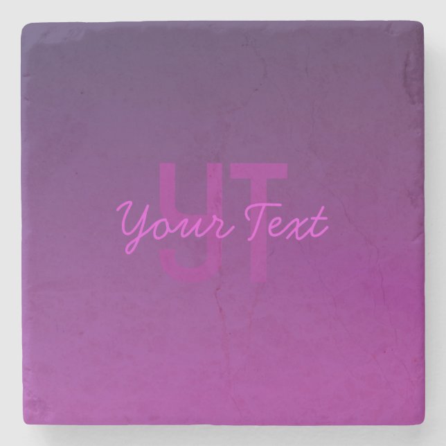 Modern Editable Monogrammed Text & Purple Ombre  Stone Coaster (Front)