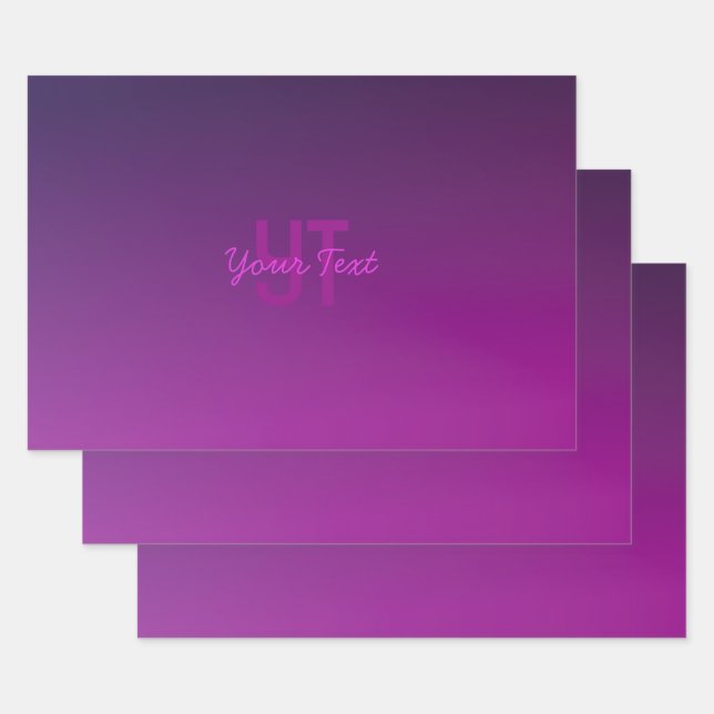 Modern Editable Monogrammed Text & Purple Ombre  Wrapping Paper Sheet (Set)