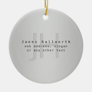 Modern Editable Name & Slogan Grey Gradient Ceramic Ornament