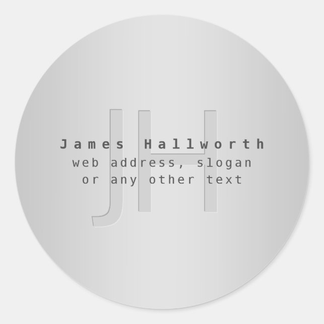 Modern Editable Name & Slogan | Grey Gradient  Classic Round Sticker (Front)