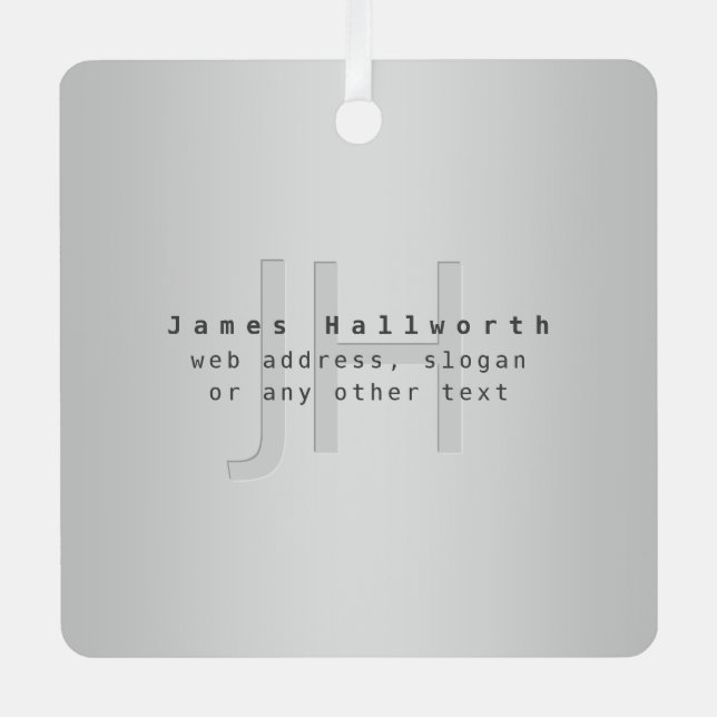 Modern Editable Name & Slogan | Grey Gradient  Metal Tree Decoration (Front)