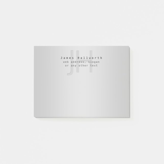 Modern Editable Name & Slogan | Grey Gradient  Post-it Notes (Front)