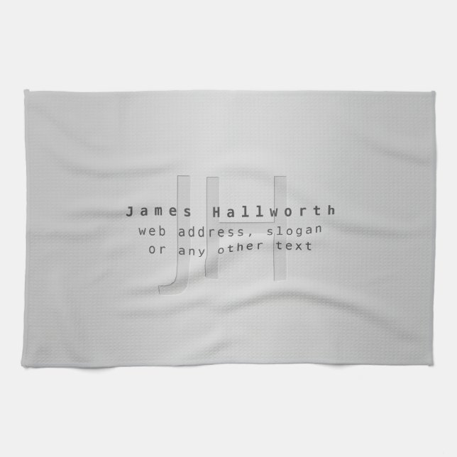 Modern Editable Name & Slogan | Grey Gradient  Tea Towel (Horizontal)