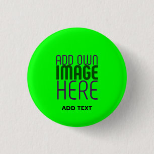 MODERN EDITABLE NEON GREEN IMAGE TEXT TEMPLATE 3 CM ROUND BADGE