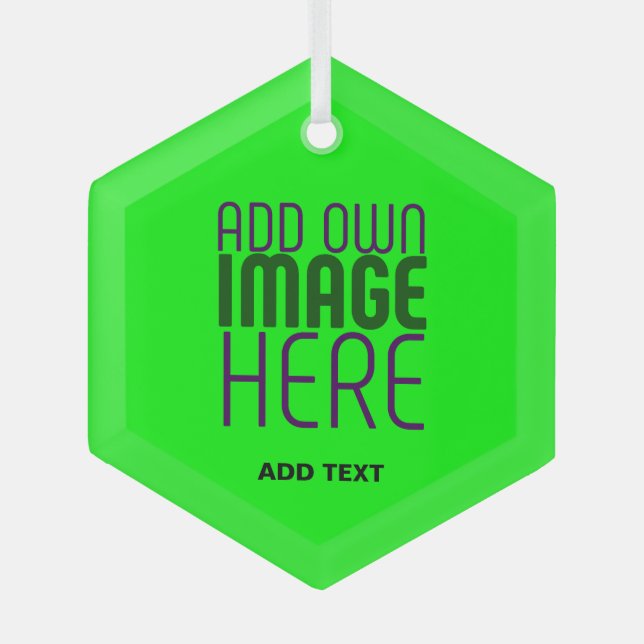  MODERN EDITABLE NEON GREEN IMAGE TEXT TEMPLATE GLASS TREE DECORATION (Front)